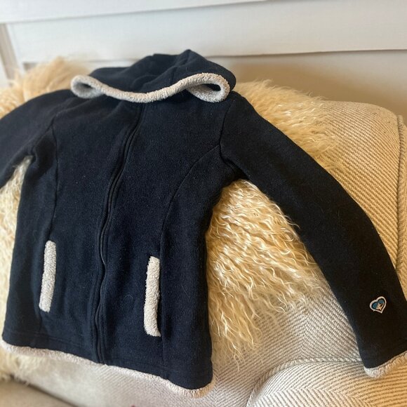 Kuhl Apres Ski Fleece Hoody Full Zip Girl's Jacket Navy with Cream Teddy Trim - Picture 1 of 5